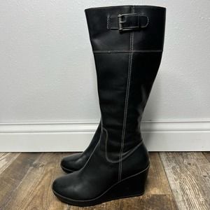 Cole Haan Nike Air Leather(V) Black Tall Wedge Lined Size 8 1/2